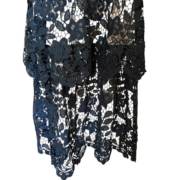 Little Black Dress Lace Overlay Cream Lining Knee Ruffles Layered SZ 14 BooHoo - Picture 5 of 12